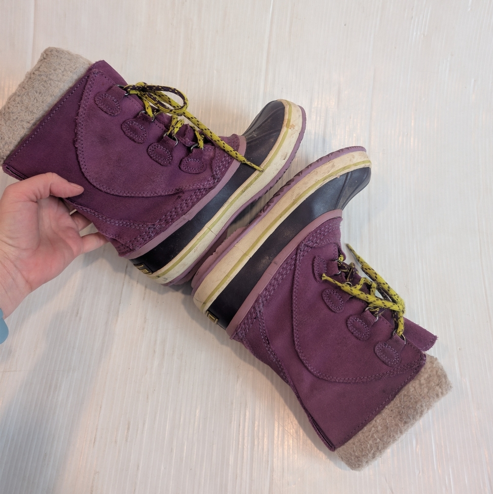 L.L. BEAN Kids Purple Suede Lace-up Winter Snow Duck Boots Size 1 - Picture 8 of 10